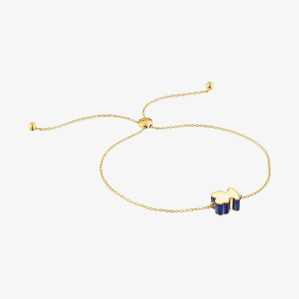 Pulsera motivo oso de oro y lapislázuli