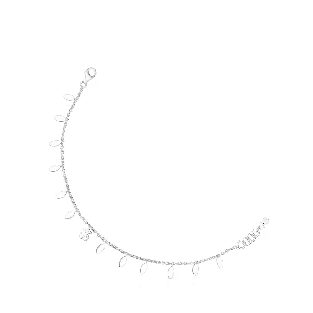Pulsera con diseño de hojas de la serie "Naturaleza Frágil" en plata.q