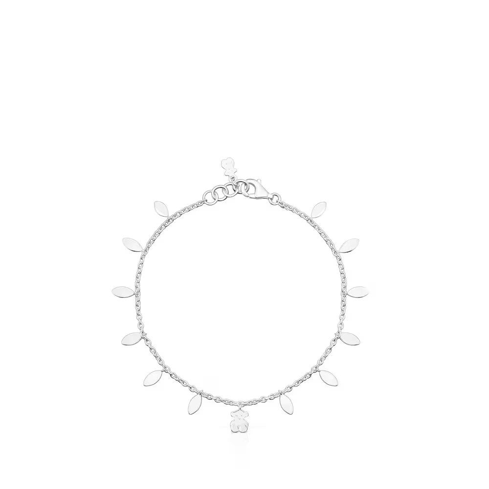 Pulsera con diseño de hojas de la serie "Naturaleza Frágil" en plata.q