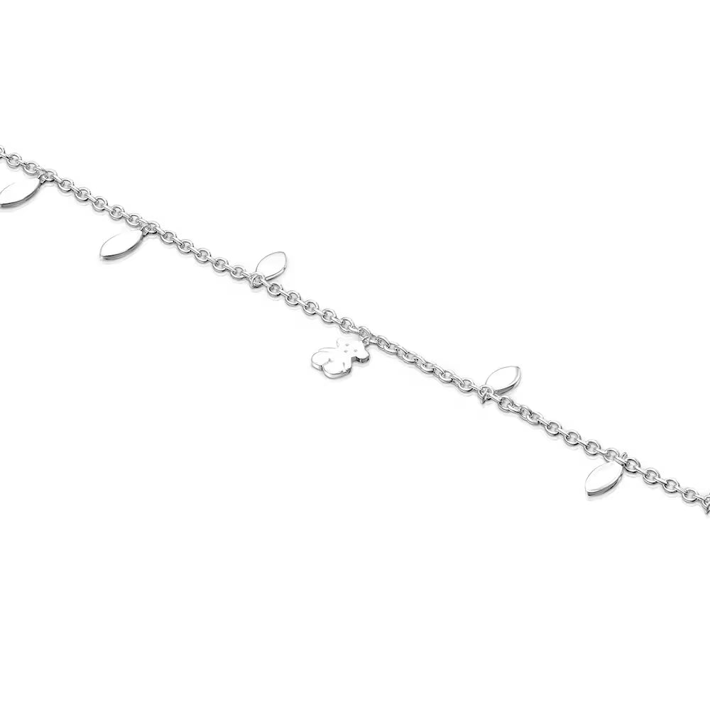 Pulsera con diseño de hojas de la serie "Naturaleza Frágil" en plata.q
