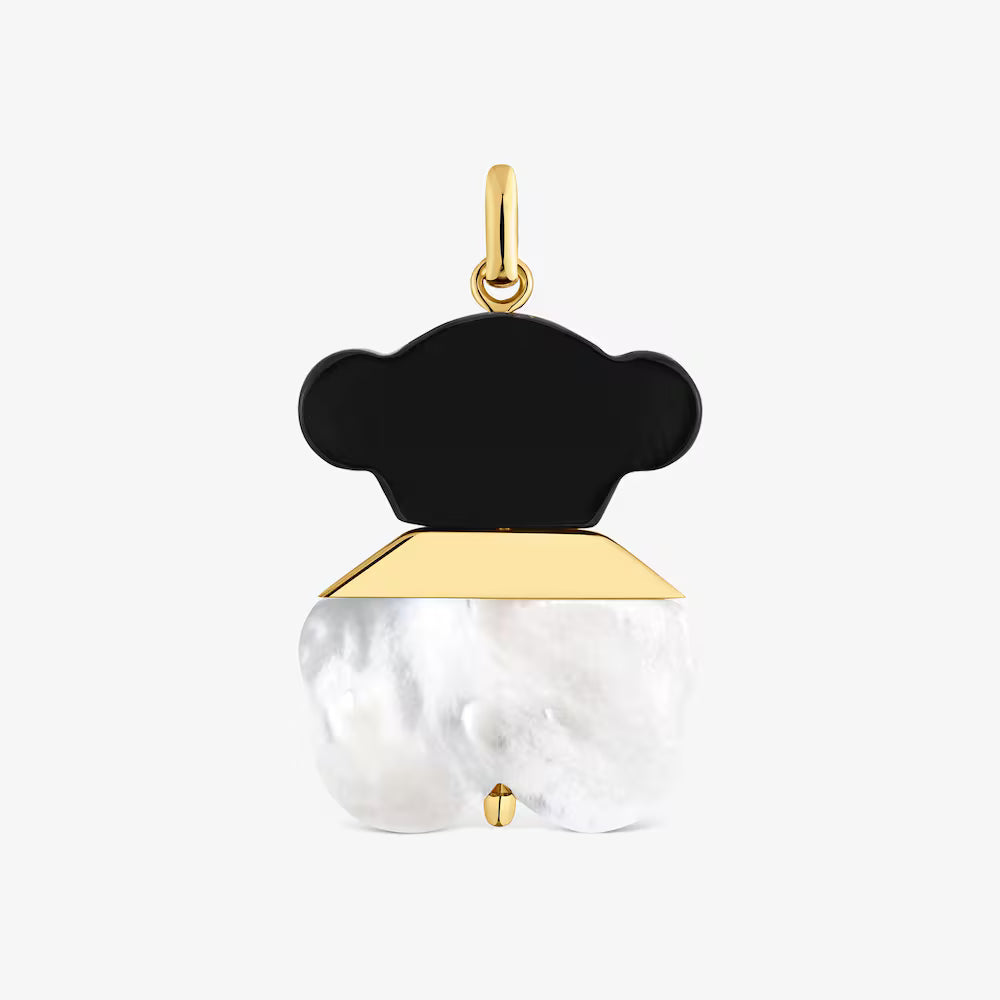 Colgante con baño de oro 18 kt sobre plata, nácar y ónix 25 mm Sweet Dolls