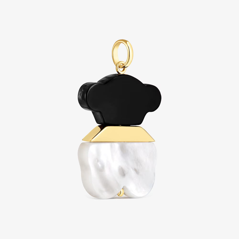 Colgante con baño de oro 18 kt sobre plata, nácar y ónix 25 mm Sweet Dolls