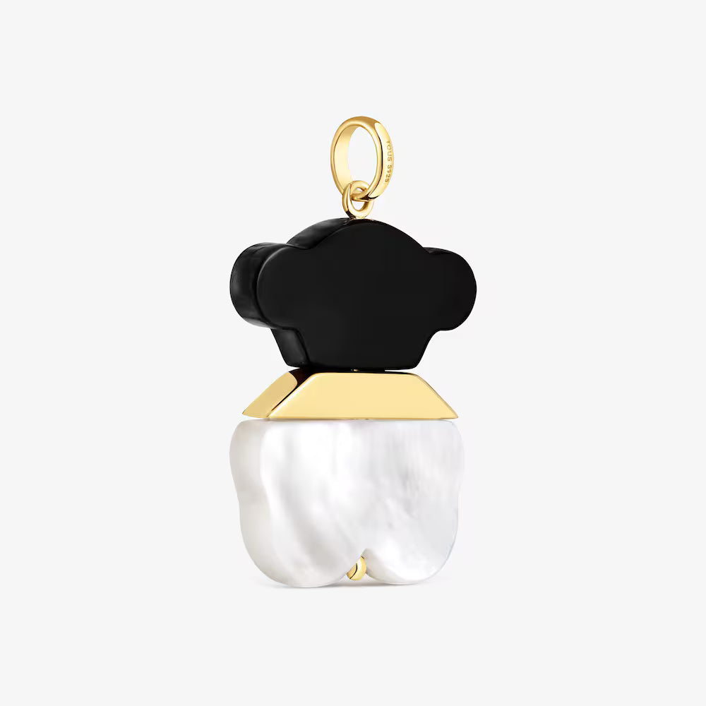 Colgante con baño de oro 18 kt sobre plata, nácar y ónix 25 mm Sweet Dolls
