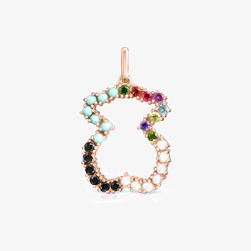 Colgante oso con baño de oro rosa 18 kt sobre plata y gemas Straight