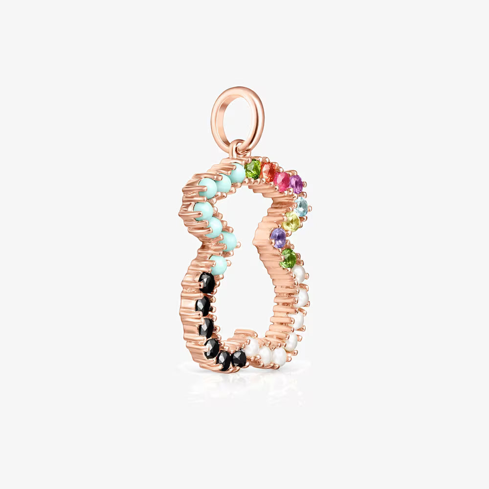 Colgante oso con baño de oro rosa 18 kt sobre plata y gemas Straight