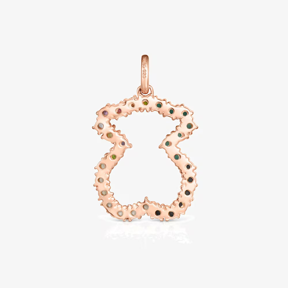 Colgante oso con baño de oro rosa 18 kt sobre plata y gemas Straight