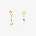 Aretes largos de oro 9 kt y gemas 30 mm Silueta