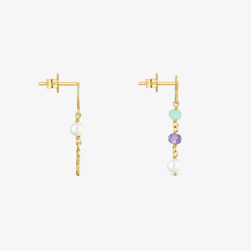 Aretes largos de oro 9 kt y gemas 30 mm Silueta