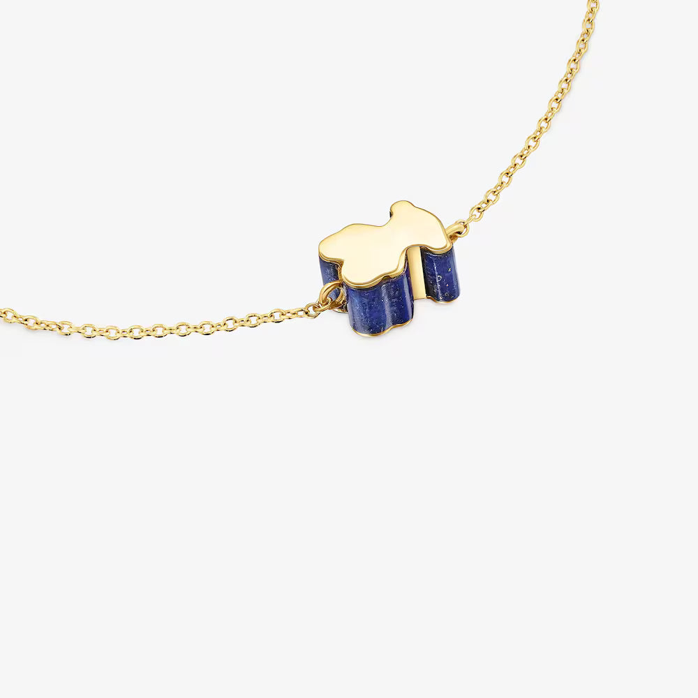 Pulsera motivo oso de oro y lapislázuli