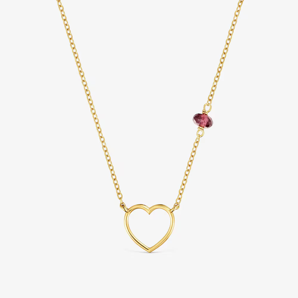 Collar corazón de oro 9 kt y rodolita Silueta