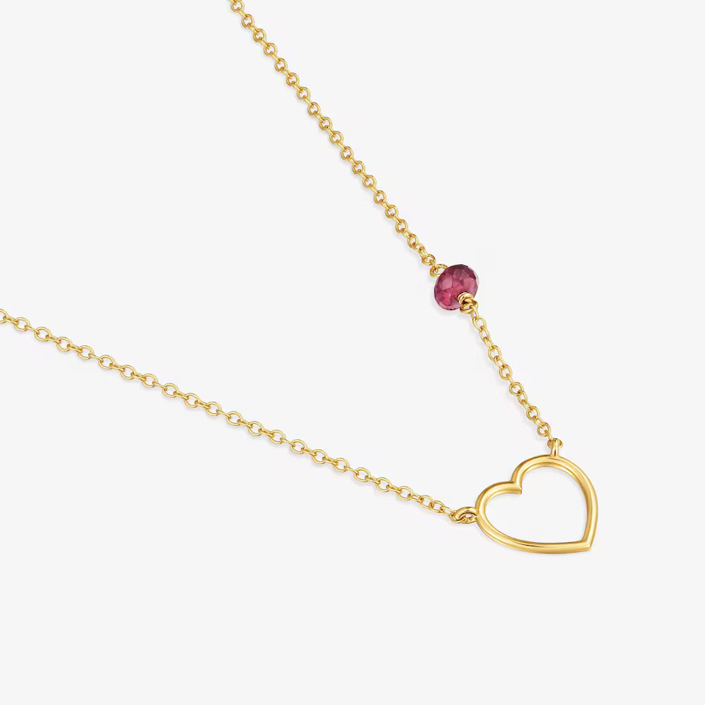 Collar corazón de oro 9 kt y rodolita Silueta