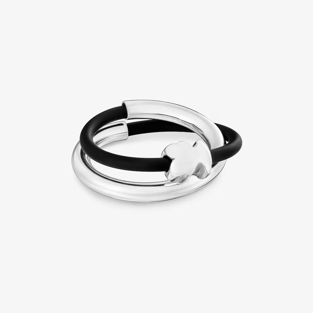 Anillo doble oso de plata y caucho Bold Motif