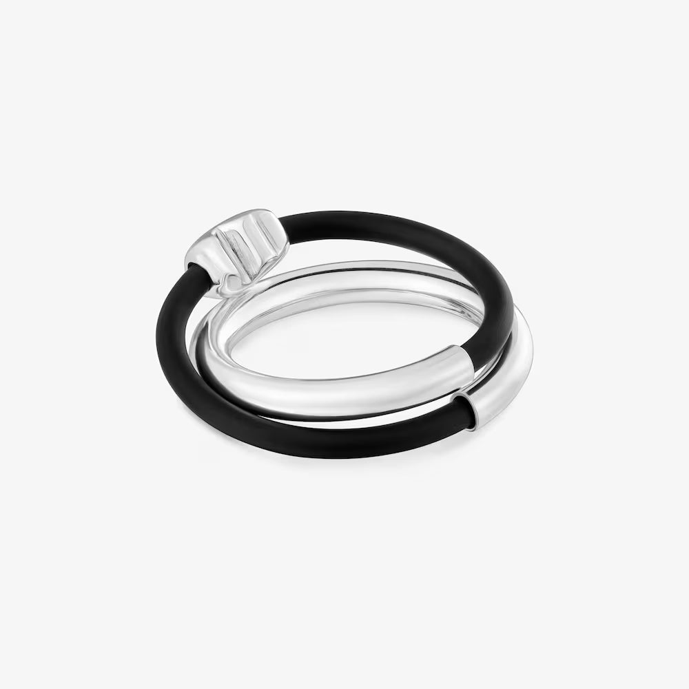 Anillo doble oso de plata y caucho Bold Motif