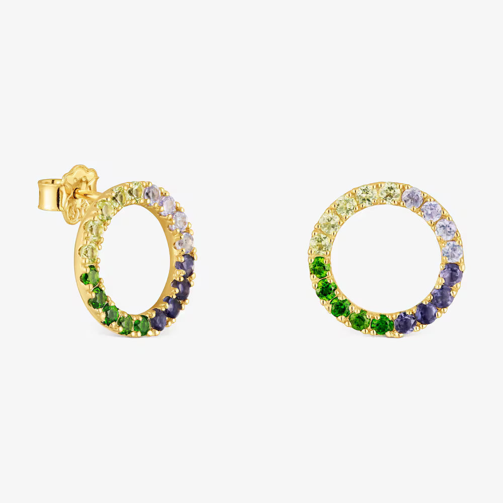 Pendientes círculo con baño de oro 18 kt sobre plata y gemas Straight