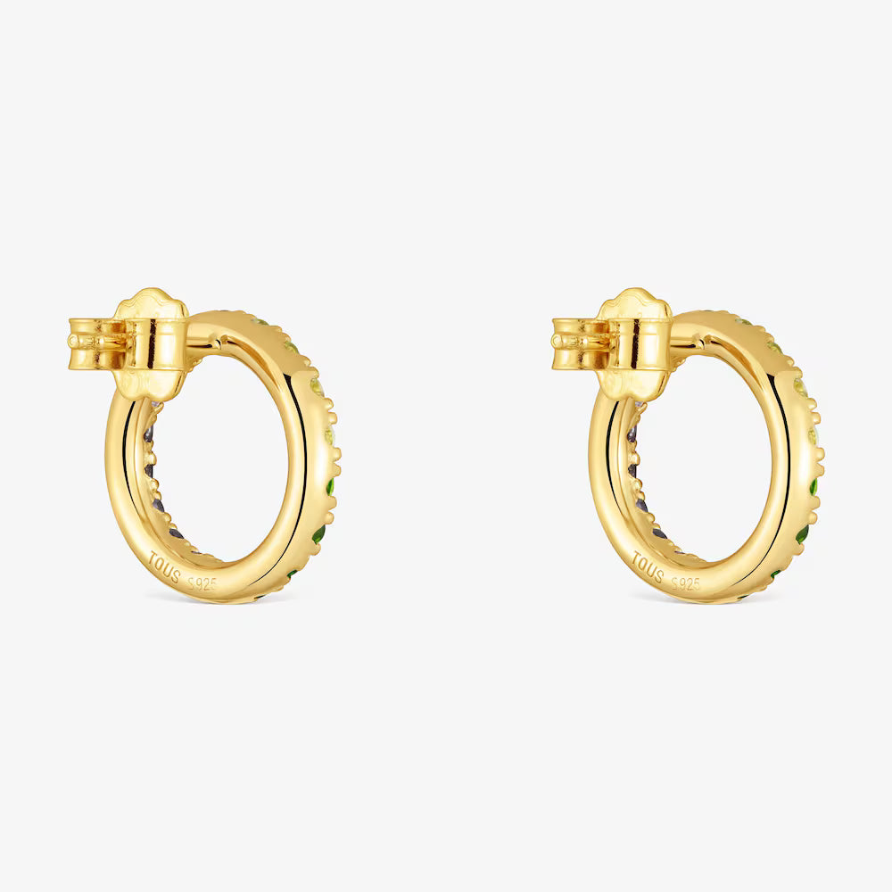 Pendientes círculo con baño de oro 18 kt sobre plata y gemas Straight