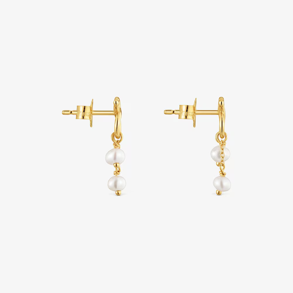Pendientes largos de oro 9 kt motivo oso y perlas cultivadas TOUS Infinity