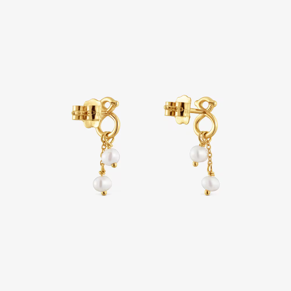 Pendientes largos de oro 9 kt motivo oso y perlas cultivadas TOUS Infinity
