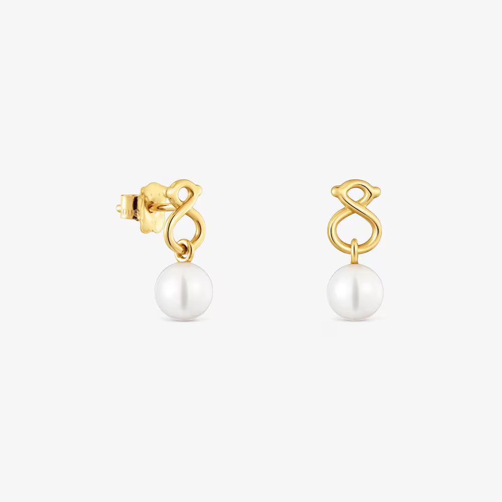Pendientes de oro 9 kt motivo oso y perlas cultivadas TOUS Infinity