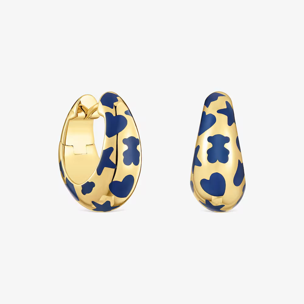 Pendientes aro con baño de oro de 18 kt sobre plata y motivos azules Warm