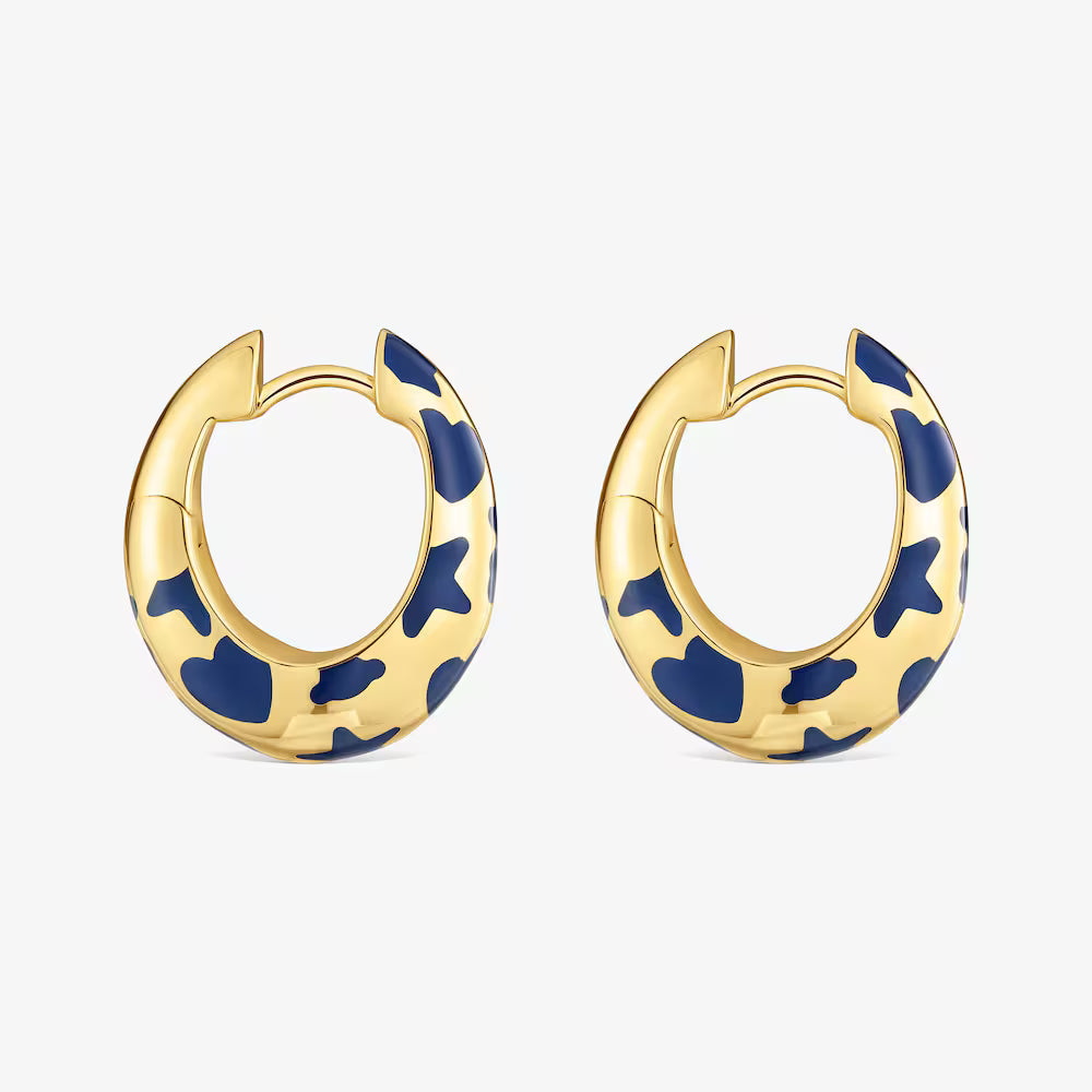 Pendientes aro con baño de oro de 18 kt sobre plata y motivos azules Warm