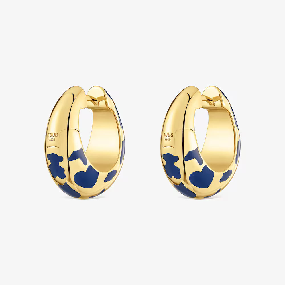 Pendientes aro con baño de oro de 18 kt sobre plata y motivos azules Warm