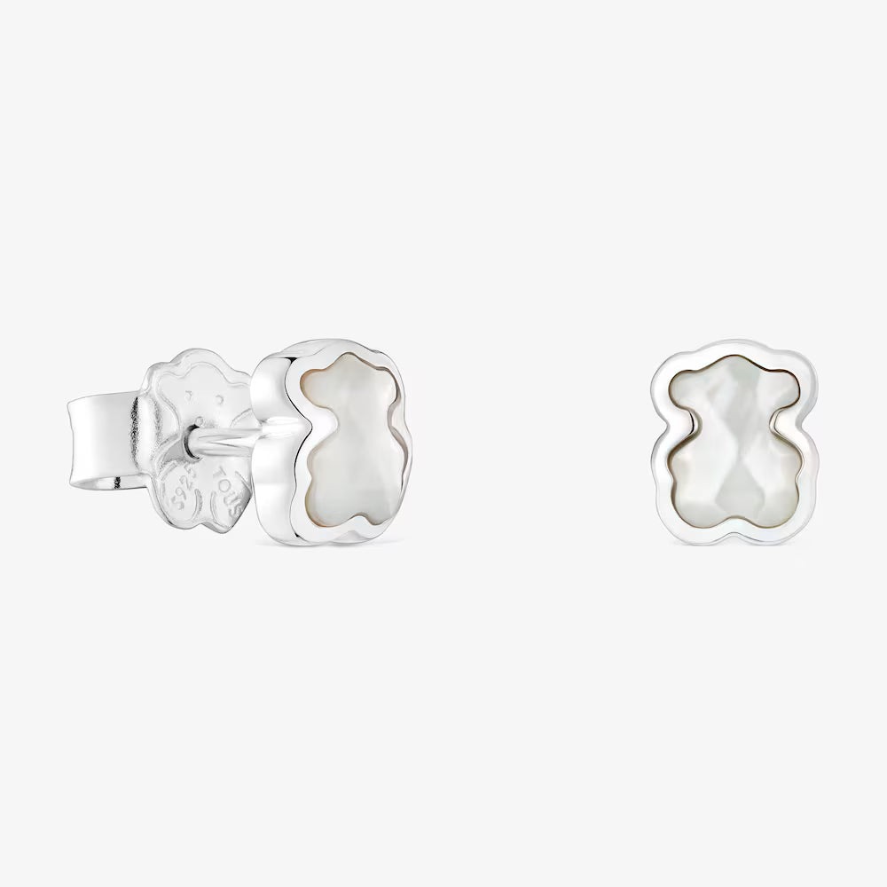 Pendientes oso de plata y nácar 6 mm Icon Color