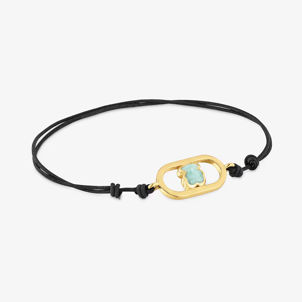 Pulsera de nylon negro con baño de oro