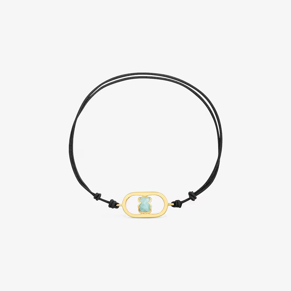 Pulsera de nylon negro con baño de oro