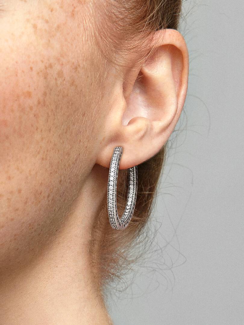 Aretes de aro Brillo y corazones Plata