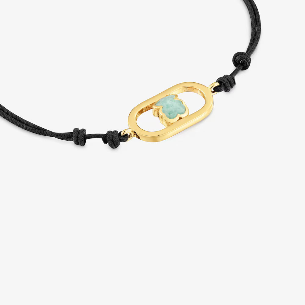 Pulsera de nylon negro con baño de oro
