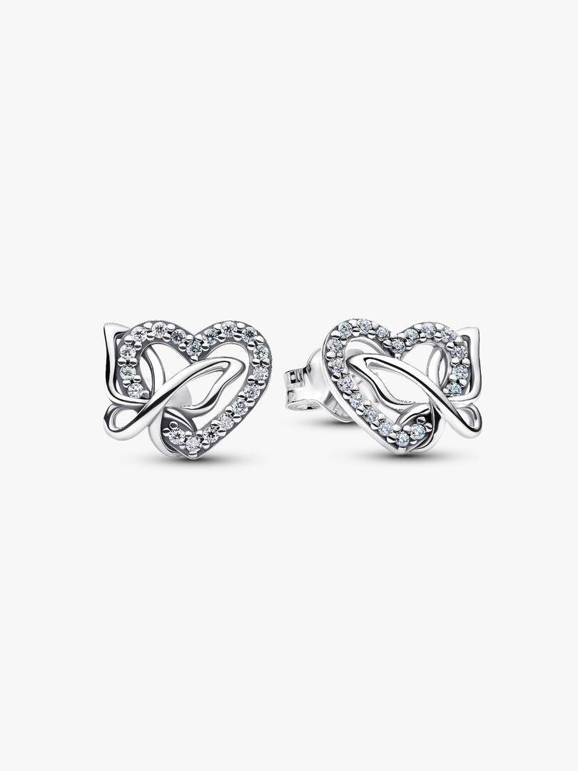 Aretes de botón Corazón y mariposa entrelazados