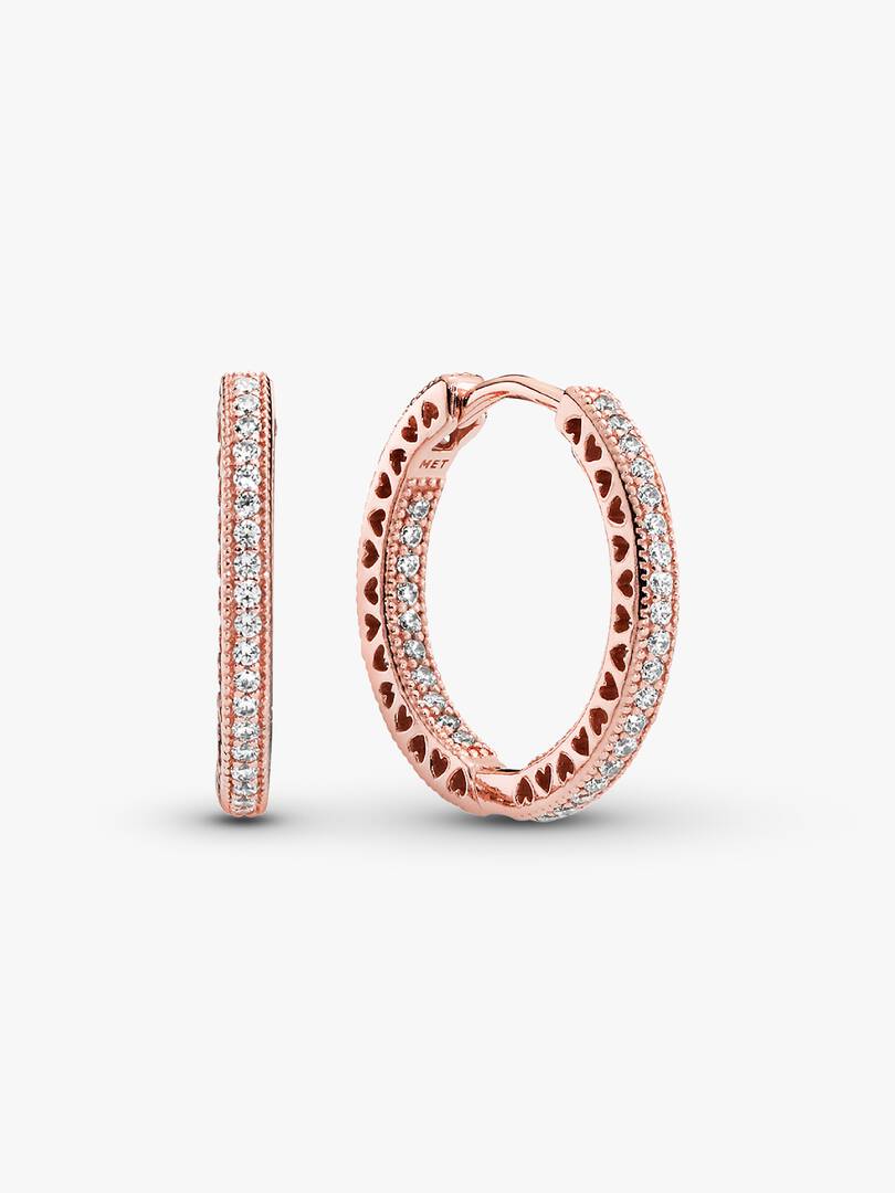 Aretes de aro Brillo y corazones Baño Oro Rosa